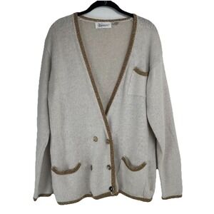 Vintage Women's Double‎ Breasted Cardigan Size Large Cream Gold Angora Heritage